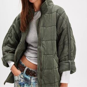 Iconic Olive Green free people Dolman Quilted Knit jacket